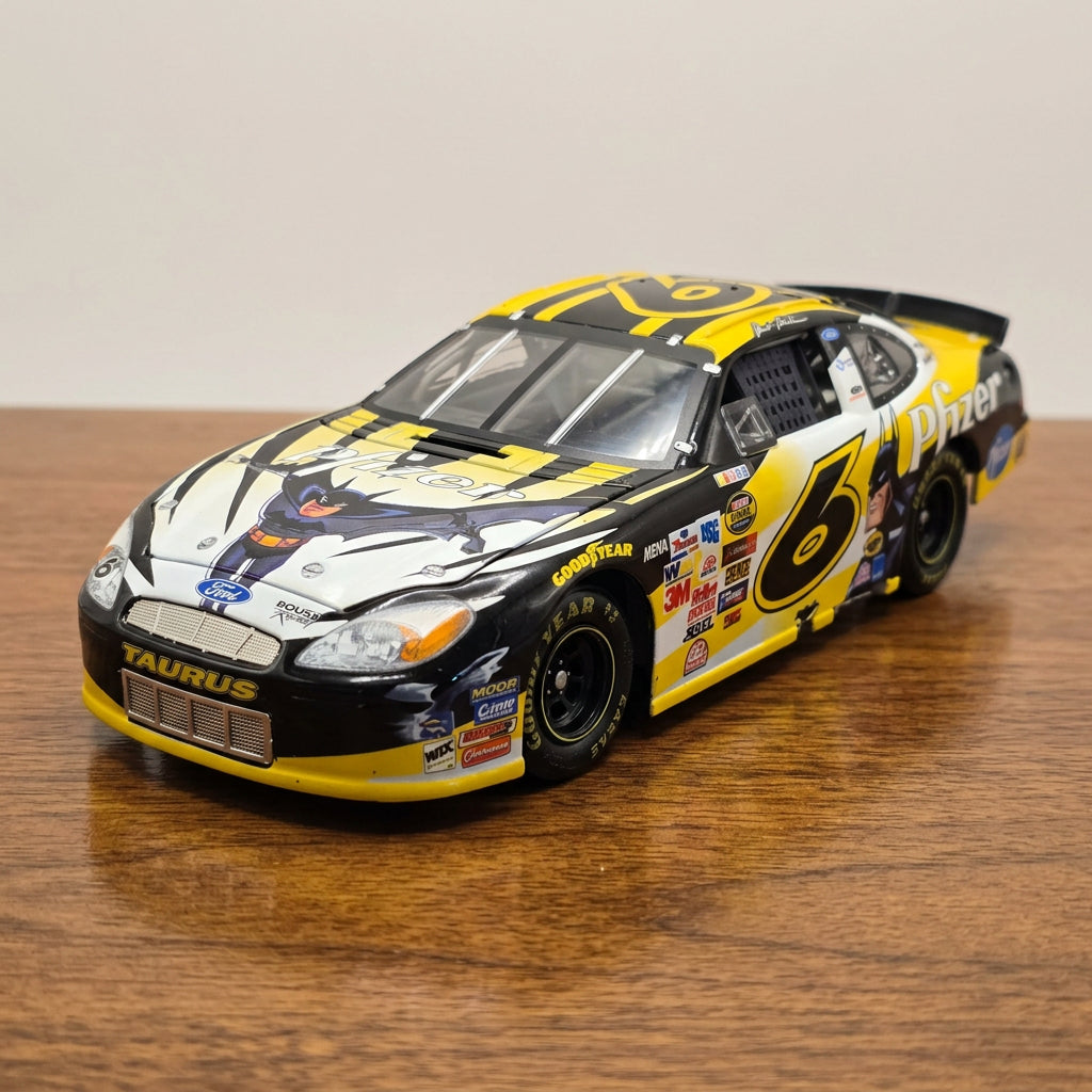 Angled front and side view of Mark Martin No. 6 Batman 1:24 Ford diecast