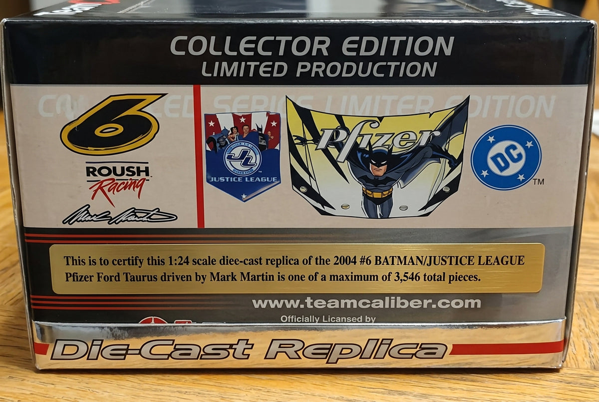 Box label for Mark Martin No. 6 Batman diecast